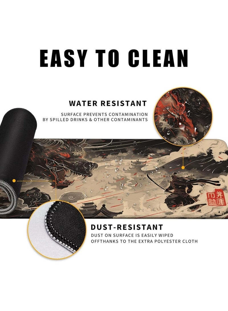 لوحة ماوس كبيرة للألعاب، سجادة مكتب ممتدة على شكل تنين صيني، وسادة مكتب كبيرة للوحة مفاتيح الكمبيوتر، لوحة ماوس بحواف مخيطة، (70 سم × 30 سم × 2 مم) وسادة مكتب مقاومة للماء للمكتب والمنزل - Image 5